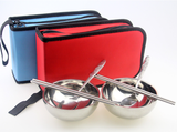 不锈钢便携餐具套装 家庭装碗勺筷子套装 高档便携式旅行餐具包